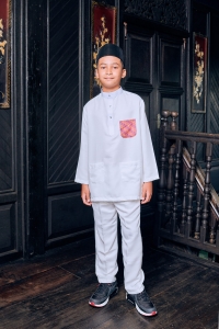 Baju Melayu Batik Kids in White